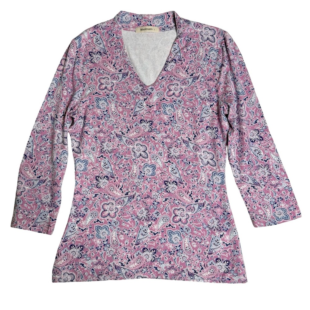 WoolOvers Pink Paisley V-Neck Top - LENZING Eco-Viscose‎ - Size S